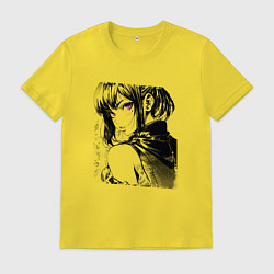 Футболка хлопковая мужская Девушка с фиолетовыми глазами, цвет: желтый