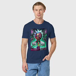 Футболка хлопковая мужская Rick and Morty - neon skull, цвет: тёмно-синий — фото 2