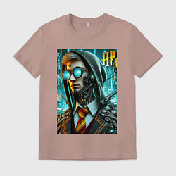 Футболка хлопковая мужская Cyber Harry Potter - ai art fantasy, цвет: пыльно-розовый