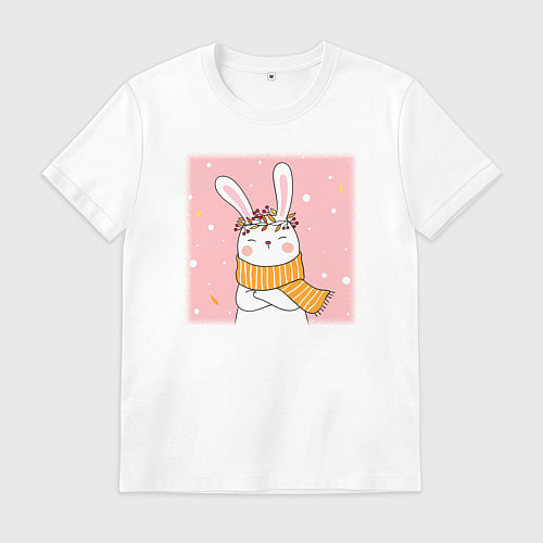 Мужская футболка Милый заяц с шарфом / Белый – фото 1