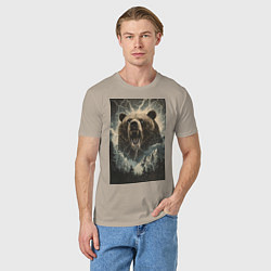 Футболка хлопковая мужская Оскаленная морда медведя, цвет: миндальный — фото 2