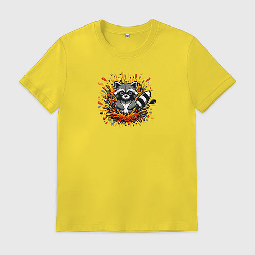Мужская футболка Забавный енот в брызгах краски / Желтый – фото 1