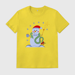 Мужская футболка Новогодний снеговик и змея