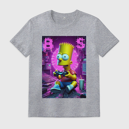 Мужская футболка Bart Simpson - cool gamer / Меланж – фото 1