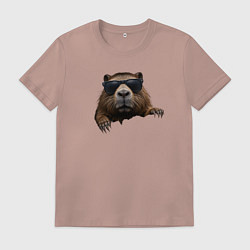 Футболка хлопковая мужская Выглядывающая капибара в очках, цвет: пыльно-розовый