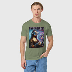 Футболка хлопковая мужская Mona Lisa on a virtual helmet, цвет: авокадо — фото 2