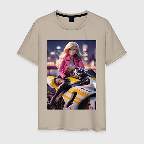 Мужская футболка Barbie on a Kawasaki sports motorcycle / Миндальный – фото 1