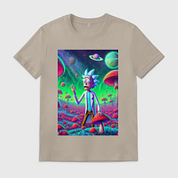 Футболка хлопковая мужская Рик потерял Морти на грибной планете, цвет: миндальный