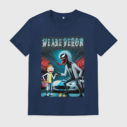 Мужская футболка Веном-Рик и Морти рядом со спортивной тачкой