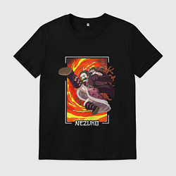 Футболка хлопковая мужская Клинок рассекающий демонов - удар Незуко Камадо, цвет: черный