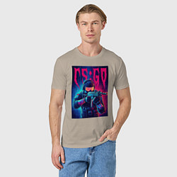 Футболка хлопковая мужская Counter Strike go - neon glow, цвет: миндальный — фото 2