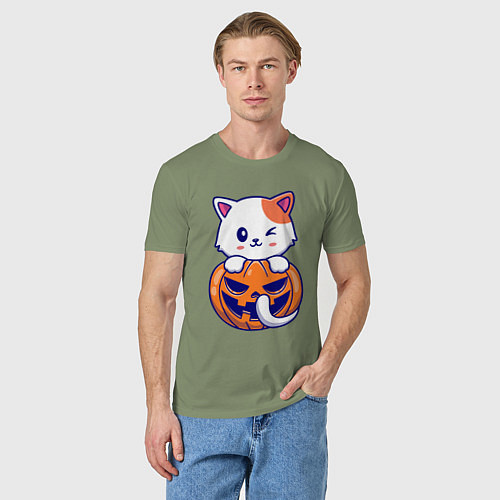 Мужская футболка Halloween meow / Авокадо – фото 3