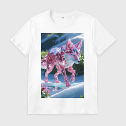 Футболка хлопковая мужская Кристальный волк на снегу, цвет: белый