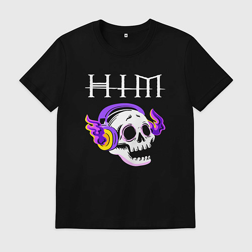 Мужская футболка HIM - неоновый череп / Черный – фото 1