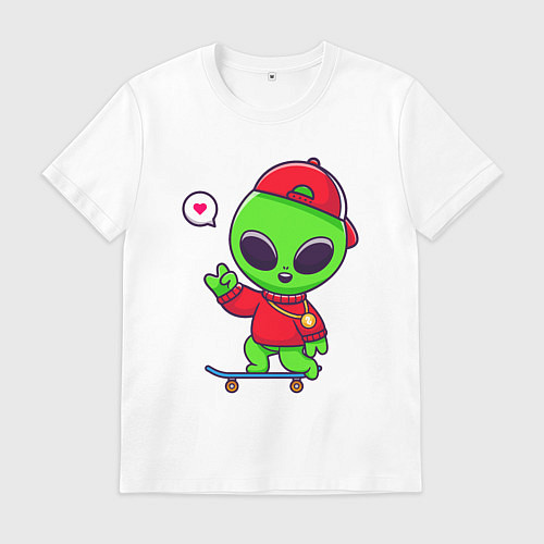 Мужская футболка Пришелец скейтбордист / Белый – фото 1