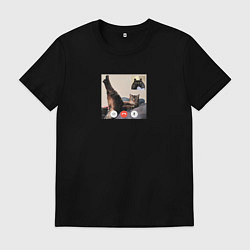 Футболка хлопковая мужская Видеозвонок с кошкой - мем для пары, цвет: черный