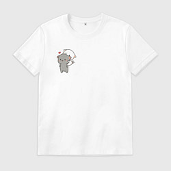 Мужская футболка Белый котик на спине у серого для пары