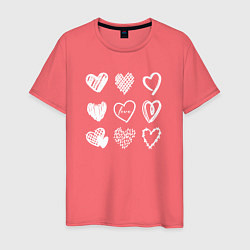 Футболка хлопковая мужская Hearts love hand draw, цвет: коралловый