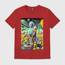 Мужская футболка Рик и Морти сидят на утке на одноимённой планете