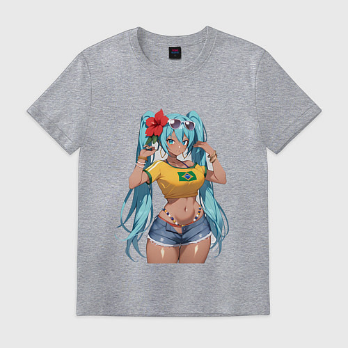 Мужская футболка Miku Hatsune с цветком / Меланж – фото 1