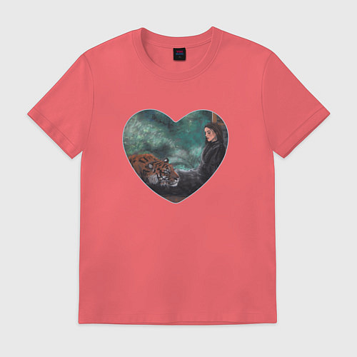 Мужская футболка Сердце девушка с тигром / Коралловый – фото 1