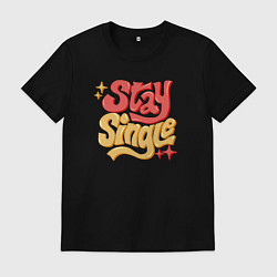 Футболка хлопковая мужская Stay single, цвет: черный