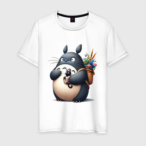 Мужская футболка Totoro and black cat - anime / Белый – фото 1