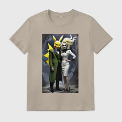 Футболка хлопковая мужская Ведьма жена Пикачу - нейроарт фантазия, цвет: миндальный