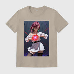 Футболка хлопковая мужская Дандадан: Момо фаербол, цвет: миндальный