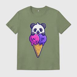 Футболка хлопковая мужская Panda ice cream, цвет: авокадо