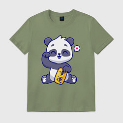 Футболка хлопковая мужская Cute panda, цвет: авокадо