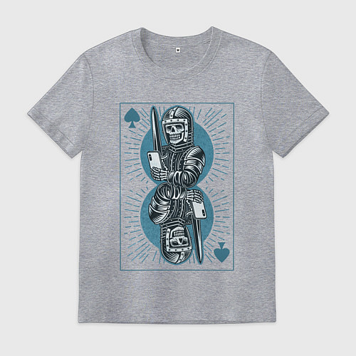 Мужская футболка Игральная карта со скелетом рыцарем / Меланж – фото 1