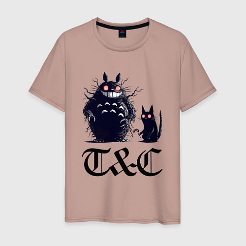 Мужская футболка Totoro and black cat - anime / Пыльно-розовый – фото 1