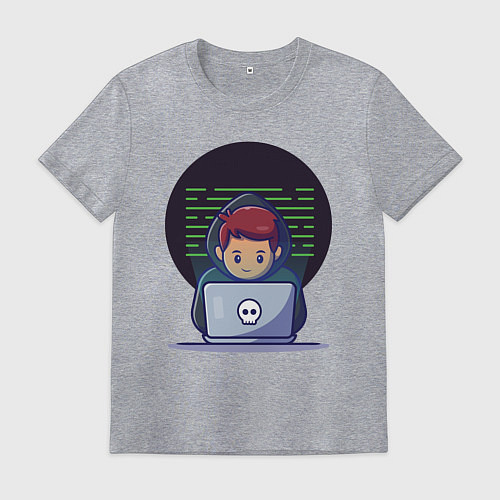 Мужская футболка Хакер с ноутбуком / Меланж – фото 1