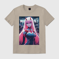 Футболка хлопковая мужская Darling in the Franxx - zero two - ai art, цвет: миндальный