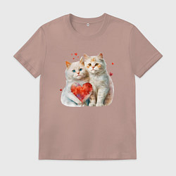 Футболка хлопковая мужская Котята с сердцем, цвет: пыльно-розовый