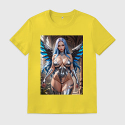 Футболка хлопковая мужская Девушка с киберимплантами крыльев, цвет: желтый