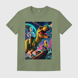 Футболка хлопковая мужская Приключения Рика и Морти на планете динозавров, цвет: авокадо