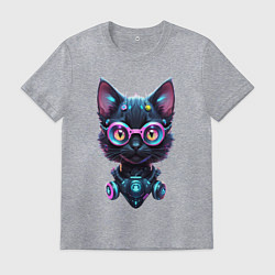 Мужская футболка Прикольный котёнок - киберпанк