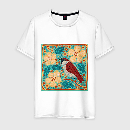 Мужская футболка Воробей на ветке яблони / Белый – фото 1