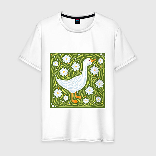 Мужская футболка Гусь в ромашках / Белый – фото 1