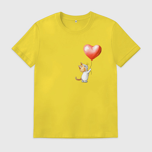 Мужская футболка Котик с шариком сердцем / Желтый – фото 1