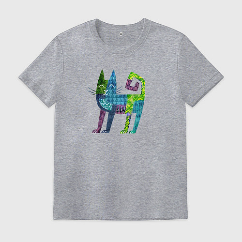 Мужская футболка Декоративный кот в узорах / Меланж – фото 1