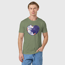 Футболка хлопковая мужская Сердечные котики, цвет: авокадо — фото 2