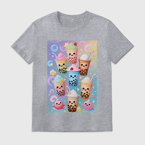 Мужская футболка Улыбающиеся яркие разноцветные стаканчики с bubble / Меланж – фото 1