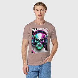 Футболка хлопковая мужская Череп в наушниках, цвет: пыльно-розовый — фото 2