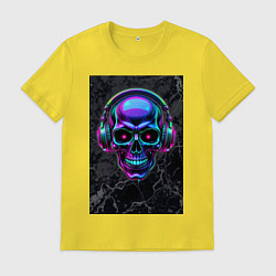 Мужская футболка Неоновый череп в наушниках