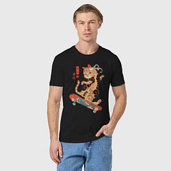 Футболка хлопковая мужская Кот самурай - скейтбордист, цвет: черный — фото 2