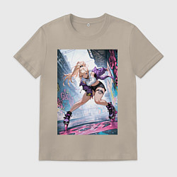 Футболка хлопковая мужская Девушка на роликах исполняет трюки, цвет: миндальный