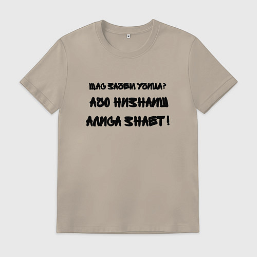 Мужская футболка Алиса всё знает / Миндальный – фото 1